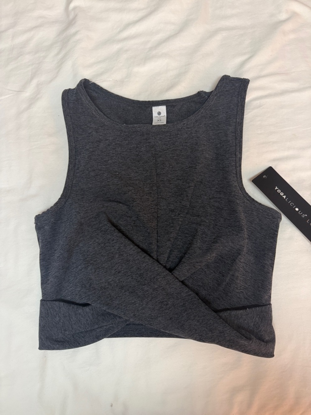Yogalicious Charcoal Twist-Front Crop Tank